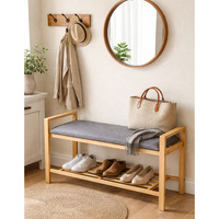 Banc en bambou à double niveau pour entrée et salon, avec étagère à chaussures, design gain de place