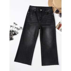 2025 2025 Women's High-Waisted Wide-Leg Stretchy Baggy <b>Capri</b> Denim Pants-Zimbaplatinum Color High Quality <b>Jeans</b> - Product Image 5