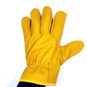 Spiritchill Goods Yellow Leather Safety <b>Gloves</b> Full Smooth Texture Abrasion Resistant Anti Slip Straight Cuff General Purpose - Product Image 4