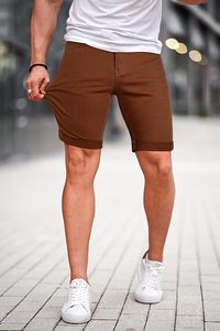 <b>Men's</b> <b>Brown</b> Cotton Denim <b>Shorts</b> Mid Waist Straight Leg Casual Summer Wear Breathable Woven Fabric Pockets Style - Product Image 2