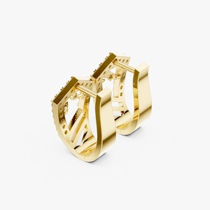 Pendientes de Oro Amarillo de 9K con Diamante Cultivado en Laboratorio de 0.55CT, Corte Brillante Redondo, Diseño de Escudo Geométrico, Joyería Fina al por Mayor - Product Image 2