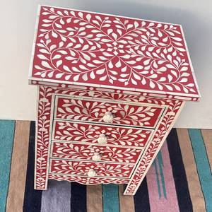 Table console en os incrusté rouge avec trois tiroirs de rangement, table d'appoint incrustée d'agate pour salon - Product Image 4