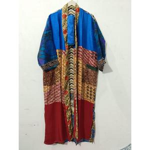 Kimono Maxi de Seda Reciclada Vintage, Vestido Tipo Bata para Mujer, Elegante, con Parches, Cuello en V, Cordón Ajustable, Transpirable, de Secado Rápido, para Verano - Product Image 4