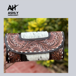 Cartera de cuero con tallado Floral de tendencia, funda de teléfono de embrague, elegante, multiuso, nuevo diseño, carteras de cuero occidental, embragues hechos a mano - Product Image 6