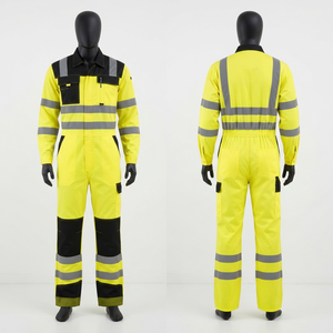 240 GSM Premium Poly Cotton Twill Reflective Yellow Black Panel CE Certified <b>Waterproof</b> Breathable Unisex <b>Work</b> Coverall Custom - Product Image 1