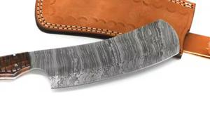 Cuchillo de Cocina Hecho a Mano Personalizado, Cuchillo de Chef de Acero de Damasco con Mango de Madera y Funda de Cuero, Hoja Fija Ecológica y Personalizable - Product Image 1