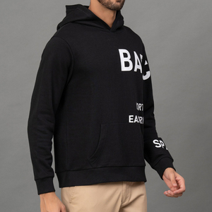 Sweat-shirt à capuche noir pour homme, coupe classique, style décontracté d'automne avec impression de lettres blanches et logo au dos - Product Image 3