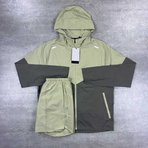 Factory Made Custom 2-Piece Windbreaker Short Jacket Set Cargo <b>Zip</b>-Up Nylon Polyester Streetwear Tracksuit for Men - Product Image 3