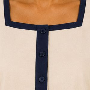 Ivory And Navy Women Two Piece Shorts Set Square Neck Button <b>Top</b> Custom Logo Print Casual Summer Cotton Lounge Wear Outfit OEM - Product Image 4
