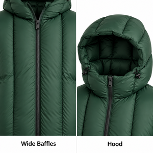 Vintage Quilted Design Men's Green Hooded Puffer Jacket Custom Thick Down <b>Winter</b> Warm Zip Up Windproof Casual <b>Coat</b> For Men - Product Image 4