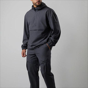 Ensemble deux pièces pour homme, coupe-vent respirant à capuche, pantalon de jogging, taille plus, poids lourd, hiver - Product Image 1