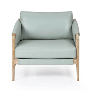 Sillón Moderno de Cuero con Patas de Madera, Respaldo Sólido, Estilo Escandinavo, Silla para Sala de Estar, Muebles para el Hogar - Product Image 6