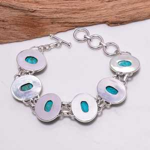 Turquoise Oval <b>Stone</b> Bracelet Boho Silver Statement Bracelet Vintage Style Handmade Jewelry Gift For Her - Product Image 2