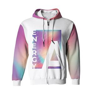 Sudadera con Capucha Negra para Hombre con Mangas con Degradado Arcoíris, Cierre Frontal con Cremallera, Estampado por Sublimación, Tejido de Poliéster, Estilo Urbano Otoñal - Product Image 6