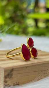 New Arrival Synthetic Customized Color Chalcedony 8x10mm Faceted Cut Prong Setting 14K Gold Plated <b>Brass</b> Christian Bohemian <b>Ring</b> - Product Image 2