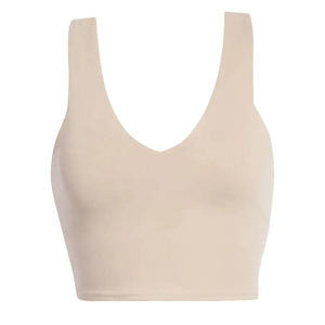 Soutien-gorge de sport sans coutures à col en V profond, maintien moyen, dos nageur, pour le yoga et les activités sportives, design uni, pour femme - Product Image 2