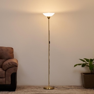 Lámpara de Pie de Hierro con Pantalla de Cristal, Lámpara de Pie Tipo Torchiere de Latón, Pantalla de Cristal Esmerilado, Decoración Interior Industrial Vintage - Product Image 3
