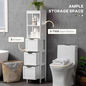 Mobiletto da Bagno Bianco a 3 Cassetti e 2 Ripiani, Sottile e Autoportante, Organizzatore per Asciugamani e Biancheria - Product Image 4