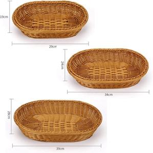 Plateau de service en rotin tissé à la main, panier rond en osier avec poignées pour décoration de table basse ou ottoman - Product Image 4