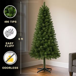 Árbol de Navidad Artificial Clásico Verde de 1.8 m sin Luces con 490 Puntas de PVC y Soporte de Plástico de 4 Patas para Decoraciones Navideñas - Product Image 5