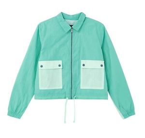 Custom Women's Cropped Color Block Windbreaker <b>Jacket</b> OEM Lightweight Nylon Zip Up Drawstring Hem <b>Jacket</b> With Pockets - Product Image 3