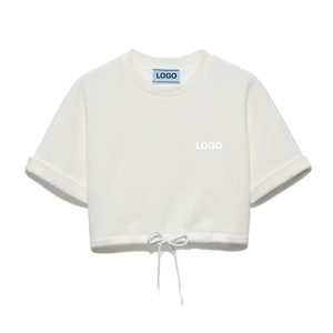 Custom Women Cropped Cotton Fleece T Shirt Oversized Casual Streetwear OEM Fashion Short Sleeve <b>Sweat</b> <b>Top</b> - Product Image 1