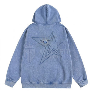 Sweat à capuche pour homme délavé à l'acide avec strass, 100 % coton, séchage rapide, léger, tendance, streetwear, doux, manches longues, décontracté - Product Image 2