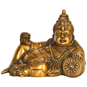 Statue Kubera en laiton faite à la main de 7 pouces fabriquée en indien La sculpture Kubera relaxante pour la maison, le temple et les cadeaux - Product Image 1
