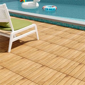 Set da 30 Piastrelle Incastrabili in Legno di Acacia 30x30 cm, Drenaggio Rapido per Patio, Giardino, Bordo Piscina, Ignifughe e Scanalate per Esterni - Product Image 2