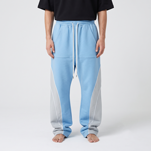 Fashion Men's Heavyweight Cotton Sweatpants Wide Leg Two Tone Color Block <b>Baggy</b> Straight Leg Streetwear <b>Pants</b> - Product Image 4