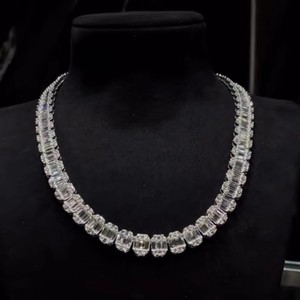 10mm lab grown Wholesale VVS VS Round Baguette Mixed Cut 925 Silver 10k 14k Iced Out Hip Hop Classic Women's <b>Necklaces</b> Supplier - Product Image 1