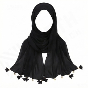 Pañuelo de chifón de moda con borlas de aleación en forma de corazón y flor, pañuelo para la cabeza de chifón liso de primera calidad de 70x170cm para mujer, hiyab suave y elegante. - Product Image 4