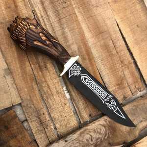 Couteau de chasse à lame fixe Product Palace LLC, couteau à dépecer en acier à haute teneur en carbone avec manche en bois, couteaux de chasse, cadeau pour lui - Product Image 3