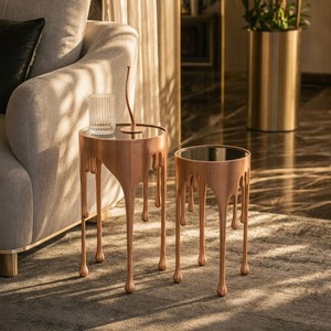 Mesa de Centro Moderna con Tapa de Cristal y Diseño de Goteo para Muebles de Sala de Estar - Product Image 2