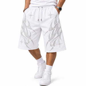 Custom Brown Rhinestone <b>Shorts</b> <b>for</b> <b>Men</b> Silver Flame Design Streetwear Casual <b>Knee</b> <b>Length</b> Drawstring <b>Shorts</b> Manufacturer - Product Image 5