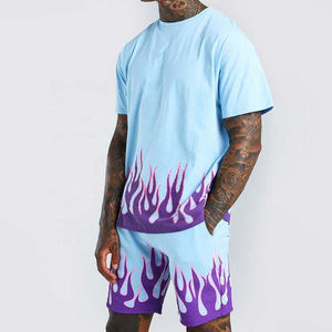 Mens Custom <b>Flame</b> Graphic T <b>Shirt</b> Shorts Set All Over Print Two Piece Summer Streetwear Casual Outfit OEM ODM - Product Image 2
