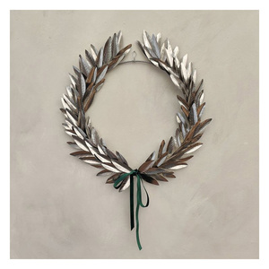 Contemporary Silver Leaf Wall <b>Wreath</b> with Modern Metal Craftsmanship for Luxury Entryway Decoration - Product Image 4