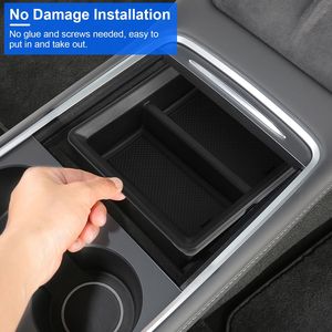 2021-2023 Tesla Model 3 Model Y Car Organizer Tray Center <b>Console</b> Armrest Drawer Storage Box with 2Pcs Silicone Pads - Product Image 4