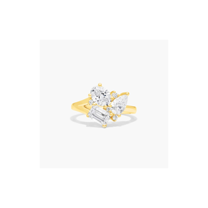 แหวนเพชรหมั้นผู้หญิงทองคำขาว 14K ประดับเพชรเม็ดเดี่ยวทรงคลัสเตอร์หลายรูปแบบ Three Stone Trois et Moi น้ำหนัก 1 กะรัต สี F ความสะอาด VS1 เพชรเพาะเลี้ยง - Product Image 3