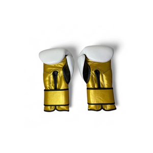 Gold White PU Boxing Gloves <b>Velcro</b> Wrist Closure For Adults 14 Years & Up Unisex Martial Arts Use - Product Image 4