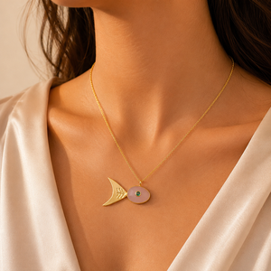 Collier tendance élégant pour femme, plaqué or 18 carats, avec pendentif poisson en pierres précieuses, haute qualité, best-seller - Product Image 4