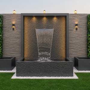 Fontaine murale rectangulaire en marbre sur mesure, cascade à trois lames, moderne, pour l'intérieur et l'extérieur, pour hôtels et centres de villégiature - Product Image 1