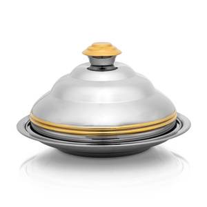 Modern Luxury Metal Serving <b>Bowl</b> <b>with</b> Gold Rim <b>Lid</b> Polished Finish Durable & Dishwasher Safe Party & Gifting Occasion - Product Image 1