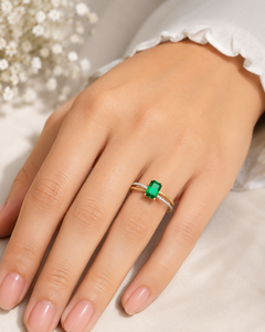 Emerald Cut 925 Sterling <b>Silver</b> <b>Ring</b> Prong <b>Set</b> Gemstone Band for Women Wedding Anniversary Gift - Product Image 4
