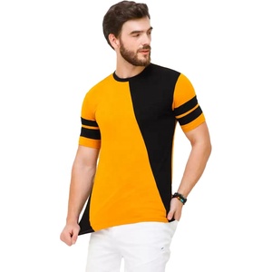 Camiseta Lisa de Calle para Hombre, Económica, al por Mayor, Personalizable, con Forro de Color en Bloques, Camiseta Amarilla Lisa Premium 100% Algodón - Product Image 1