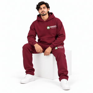 Conjunto Deportivo con Capucha Color Granate para Hombre, Marca MANGOES FASHION, Manga Larga, Informal, para Verano, 100% Algodón Felpa, Corte Holgado, Color Sólido - Product Image 1
