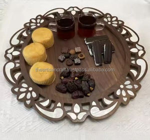 Bandeja de servicio de madera de flores hechas a mano con incrustaciones de perlas madre brillantes Diseño moderno duradero Tamaño y logotipo personalizables - Product Image 2