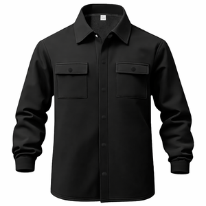 Camisa de Manga Larga Negra para Hombre con Botones y Bolsillos en el Pecho, Corte Regular, Estilo Casual Otoñal, 100% Algodón Tejido - Product Image 6
