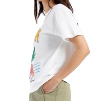 T-shirt imprimé graphique pour femme, décontracté, à manches courtes, col rond, design personnalisé, en coton, vente en gros de vêtements