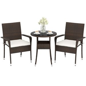 Set di mobili da giardino in 3 pezzi, sedie in vimini di rattan PE con tavolo con piano in vetro temperato - Product Image 1
